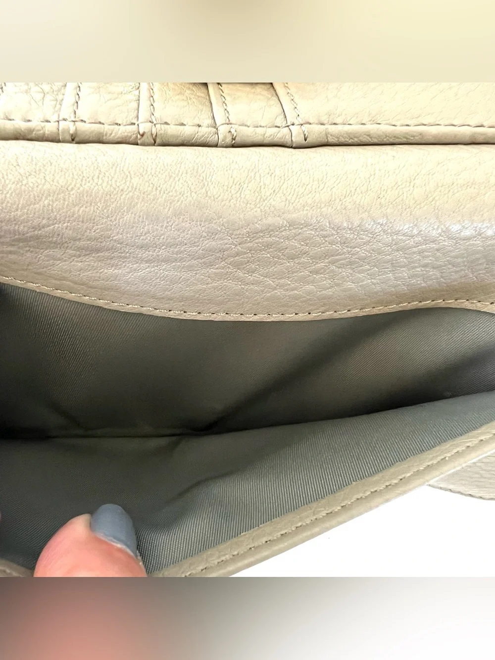 TORY BURCH Amanda Checkbook Khaki Pebbled leather Gold-tone Logo Wallet NWT